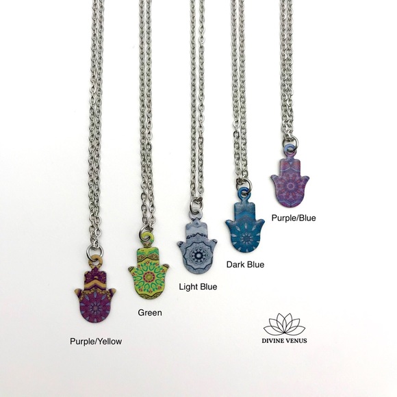 Colorful Hamsa Necklace | Stainless Steel - Picture 3 of 8